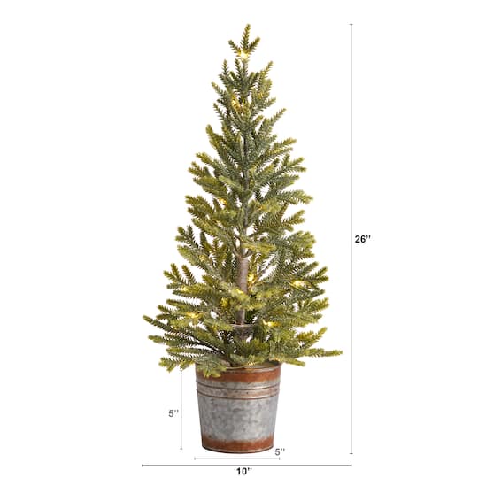 2ft. Pre-Lit Pine Artificial Christmas Tree in Rustic Metal Planter, Warm White Lights